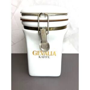 Gavalia White Ceramic Airtight Kaffee Canister Hinge-Lock Lid Gold Tone Hardware